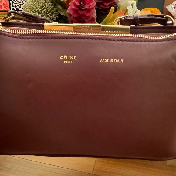 Celine Handbags - Limited edition Celine Clasp Gold Chain Shoulder Bag Burgundy Leather Vintage